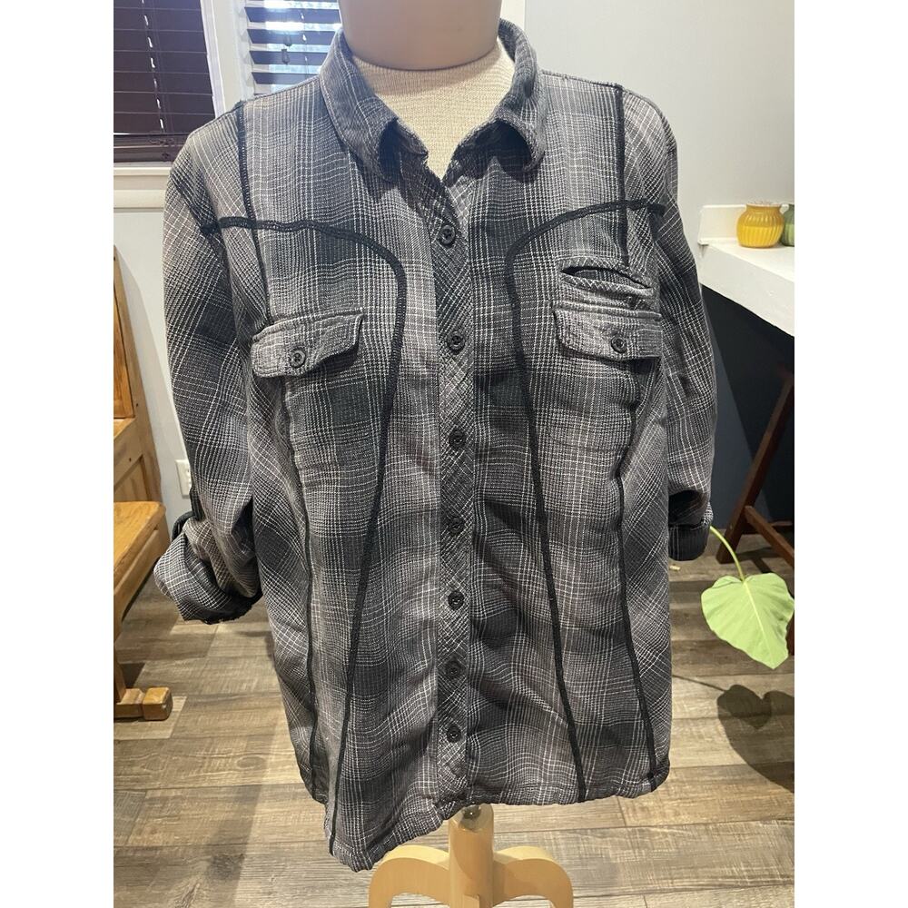 Columbia Flannel Shirt Womens Black Plaid Check Hiking Cabincore Gorpcore 1X